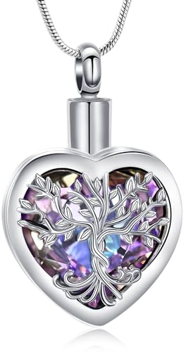 VCCWYQK Tree of Life Urn Necklace for Ashes with Hollow Glass Vial Cylinder Cremation Jewelry Keepsake Memorial Lockets for Women Men Pet Ashes Holder (I)