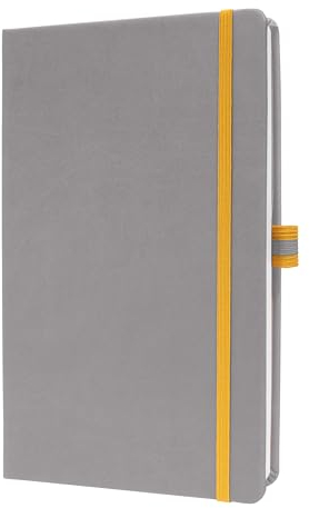 SIGEL LS100 Notizbuch A5 kariert hellgrau, gelb, Hardcover, 176 Seiten, vegan, aus nachhaltigem Papier, Linescape