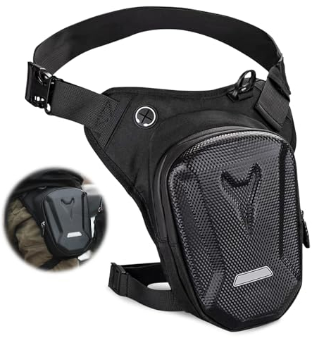 TOATELU Riñonera para moto para hombre y mujer: riñonera 2 en 1, impermeable, bolsillo para la pierna de la moto, con cinturón de cadera ajustable para motociclismo, equitación, senderismo, Negro ,