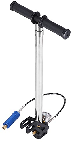 Fockety 40 MPa Hochdruck Handpumpe, 6000 Psi PCP Handpumpe mit Manometer, Öl Wasser Abscheider, 4 stufige Füllbügelpumpe, Edelstahl Luftkompressor, HPA Tankkompressor