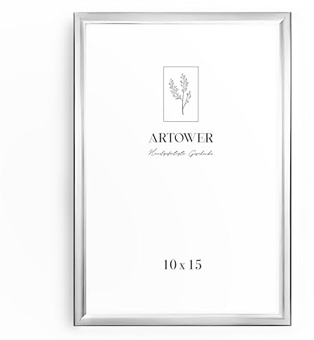 Artower® Bilderrahmen Silber Metall Dünner Rahmen für 10 x 15 cm | Posterrahmen Groß Collage | Picture Frame Metal 10x15 cm | Aluminium Schmal Bilderrahmen | Silver Poster Rahmen