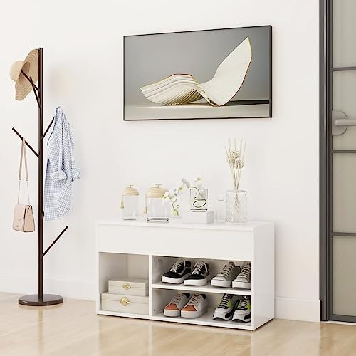 CKioict Schuhkommode im Flur Mehrzweckschrank Platzsparend Schuhbank Hochglanz-Weiß 80x30x45 cm HolzwerkstoffFür Eingang, Schrank und Flur