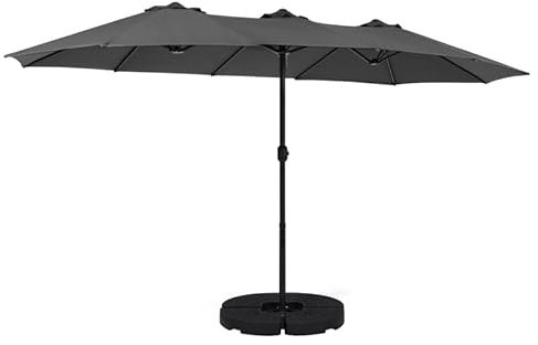 IDMarket - Parasol double FIGARI gris 450 x 260 CM avec 4 dalles et housse