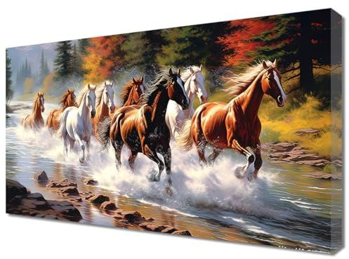 ZQQART Leinwandbild mit Pferden große laufende Pferde Bild Westerntiere Malerei Wildpferde Thema laufende Landschaft Poster für Küche Büro Zuhause Wanddekoration (Pferd-A,30x60cm)
