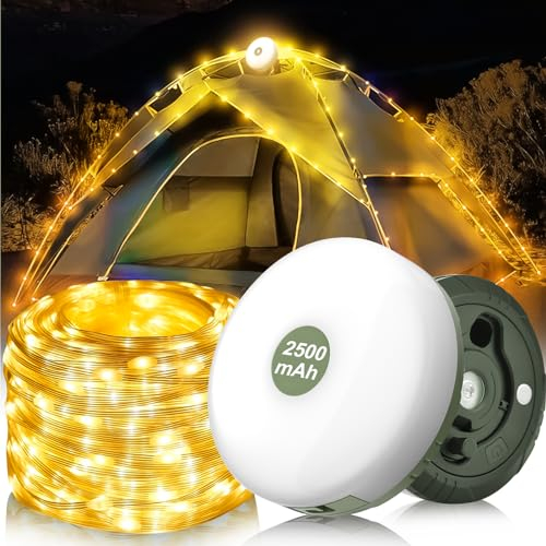 Camping Lichterkette Aufrollbar, 10M Wasserdichte Tragbare LED Lichterkette, USB Wiederaufladbare LED Campinglampe, Alpenwolken Lichterkette für Outdoor Außen, Camping, Garten und Wandern (A)
