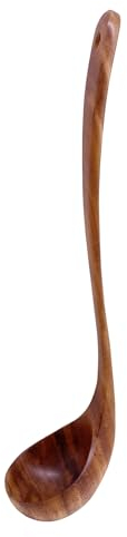UPTALY 1 pcs Teak Wood Ladle with Long Handle (13.4 inch x 3.1 inch), Large, Handmade, for Deep Pot, Tall Vessels, Big Stockpots, Japanese Minimalist Cooking Spoon, for Serving Soup, Stew, Sauce