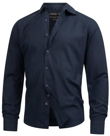 Indicode Herren INSville Sommer-Hemd aus Baumwoll-Leinen Mischung | Herrenhemd für Männer Navy, XXL