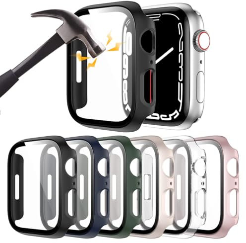 6 Pack Hard PC Case with Tempered Glass Screen Protector for Apple Watch SE(2023) (2nd Gen) Series 6 5 4 SE 44mm, Scratch Resistant Bumper Protective Cover for iWatch 44mm Accessories