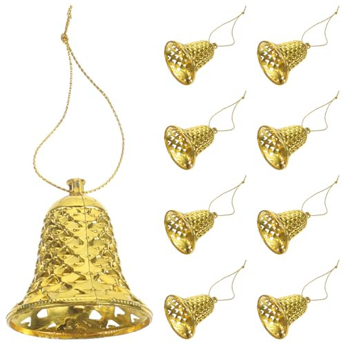 MAGICLULU 12 Stück Weihnachtliche Kunststoff-Glöckchen-Ornamente Weihnachtsbaumschmuck Kunststoff-Glockenanhänger Mit Seilen Goldene Glocken Weihnachtsbaum-Hängedekorationen Für Den