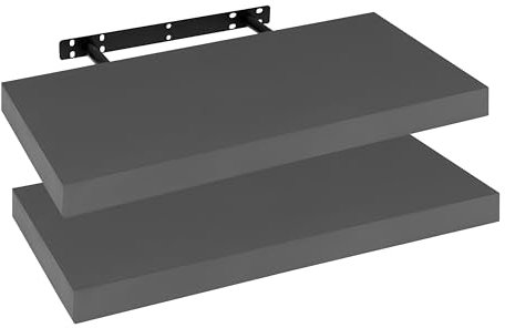 WOLTU 2X Wandregal Wandboard Bücherregal Regale für Deko Wandablagen aus MDF Holz, 2er Set Hängeregal Dunkelgrau, 50x23x3,8cm RG9368dgr-2