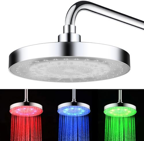 8 Zoll(20cm) Duschkopf Regendusche LED Kopfbrause Regenduschkopf mit 3 Farben Temperaturkontrolle, Hoher Durchfluss Brausekopf Dusche für Home Badezimmer, Rund