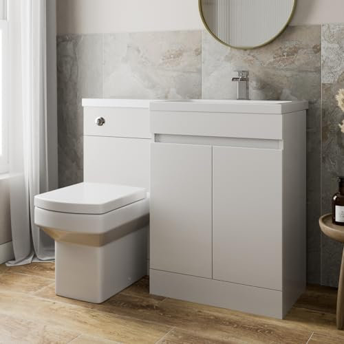 Artis® Centro 1100mm Combination Vanity Unit Furniture Set, Wash Basin Bathroom Sink, BTW Toilet WC Pan & Soft Close Seat, L Shaped Storage Cabinet, Right Hand, White Gloss
