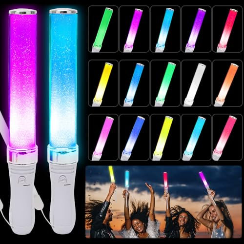 Gohytal Leuchtstäbe, 2 Stück LED-Leuchtstäbe 15 Farben Leuchtspielzeug Partyartikel Set Leuchtstab Kinder ideal für Neon-Partyzubehör Weihnachten Partys Konzerte Festivals Events Neujahr Karneval