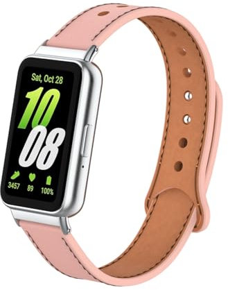 Leather Straps Compatible with Samsung Galaxy Fit 3 (SM-R390) Smartwatch Bands, Breathable Leather Replacement Wristbands for Watch Fit3 Bracelet Accessories for Women Men