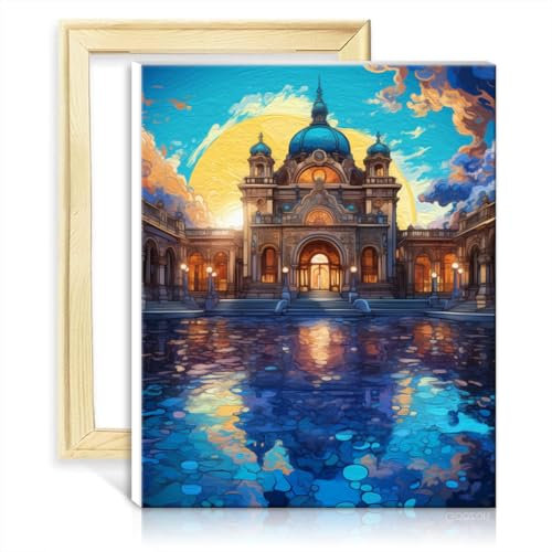 LiHEQING Paint by Numbers Brushes Kits Thermal Baths Budapest Canvas DIY Digital Oil Painting Adults Beginner Art Oil Painting with Frame(40x50cm)