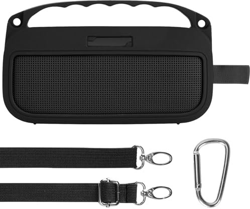 Lebakort Housse en Silicone pour Bose SoundLink Flex (2e génération) Enceinte Bluetooth Portable avec Bandoulière, Poignée et Boucle d'escalade (Noir)