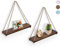 Boho Hängeregal 2er-Set mit Haken – Schwebende Regale aus Holz mit Makramee-Seil – Rustikale Wandregale, Schaukelregal für Fenster, Küche, Wohnzimmer, Badezimmer, Schlafzimmer – Deko Regal ohne Bohren