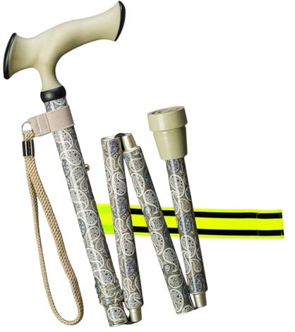 Gastrock Gehstock Faltstock 4-teiliger höhenverstellbar faltbar Super Soft Ergonomic – aus Aluminium mit ergonomischem Griff-belastbar bis 120 kg + Olanmarp Klettarmband mit Streifen