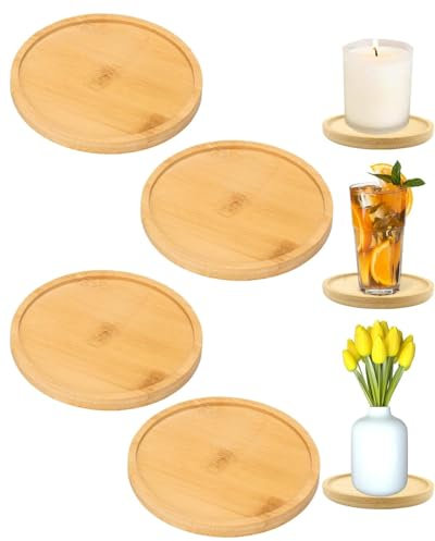 TPZORJX 4pcs Platos para Velas de madera Retro, Redondos Portavelas Candelabros Decorativas Soporte de Vela de Pedestal para Hogar, Boda Fiestas, Cena de Cumpleaños Navideña, D 9cm