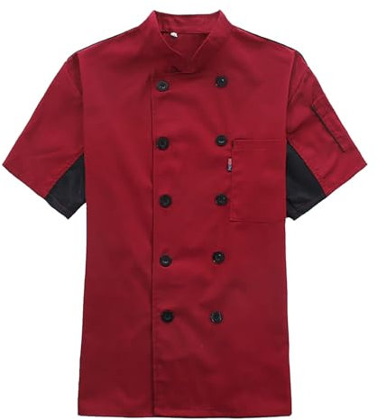 Generisch Veste de cuisine à manches courtes unisexe pour homme - Uniforme de cuisine infroissable - Chemise de cuisine légère confortable et résistante, Rose vif/2, M