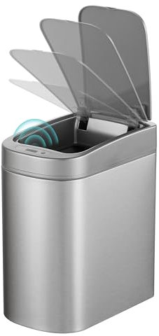Ninestars Automatic Motion Sensor Bathroom Trash Can, 1.8 Gallon Smart Opening Garbage Bin for Bathroom, Bedroom, Kitchen, Office
