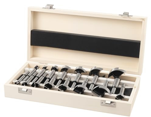 Gueenky 15 Stück Forstnerbohrer Set, 10-50mm Topfbohrer Astlochbohrer Kunstbohrer Holzbohrer mit Rundschaft Forstner Bohrer Set Forstnerbohrer für Hartholz Weichholz