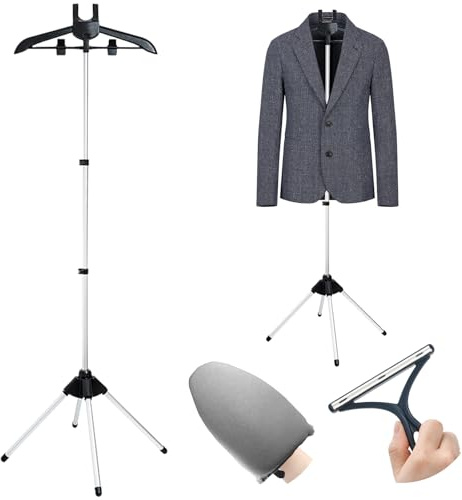 Adjustable Steamer Stand for Clothes, Foldable Steam Stand with Ironing Gloves, Standing Garment Hanger, Steamer Stand for Suit Shirt Overcoat Vest, Steam Ironing Machine Accessories Bracket (Black)