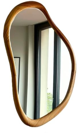 Asymmetrischer Wandspiegel Rustikaler Bauernhaus-Unregelmäßiger Spiegel Holzrahmen Spiegel for Wand Braun Wandspiegel Dekorative Hängespiegel for Wand Wohnzimmer(Natural Wood Colour)