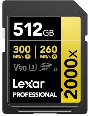 Lexar Professional 2000x Scheda SD 512 GB, Scheda di Memoria SDXC UHS-II senza Lettore, Lettura Fino a 300MB/s, per DSLR, videocamera di qualità cinematografica