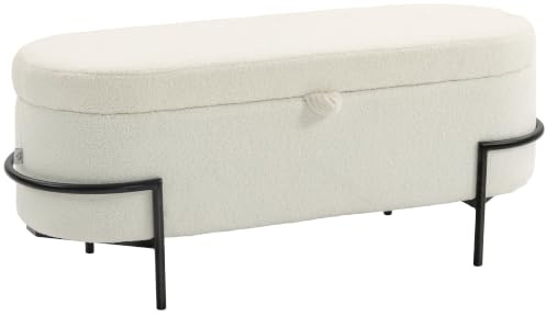 HOMCOM Sitzbank mit Stauraum Sitztruhe 114,5 x 40 x 48 cm Cremeweiß | Mit Hochklappbarem Deckel, Fleece-Optik, Polsterbank, Truhenbank, Stahlbeine, Bettbank, Für Wohnzimmer, Schlafzimmer, Flur