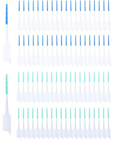 HUVZOR 80 brossettes interdentaires, brossettes interdentaires en silicone avec étui, fil dentaire portable à double usage pour le nettoyage des espaces dentaires (bleu, vert)