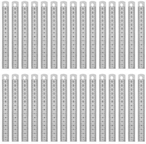 SHERCHPRY 30 Stück Edelstahl Taschenlineal 15cm mit Doppelskala Kleines Metall Messlineal für Geometrie Zeichnen Holzbearbeitung und Schule