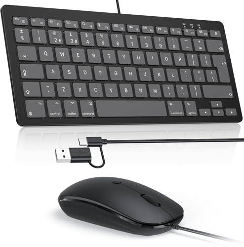 OMOTON Wired Mac Keyboard and Mouse, USB/USB-C, Office & Home | Dual Interface, Plug & Play for Apple Mac Pro/Mini, iMac, MacBook Pro/Air, QWERTY UK Layout,Comfortable Typing , Graphite