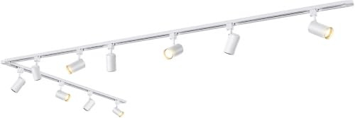 GrecoShop Sistema Binario Monofase 10 Faretti GU10 50W con Lampadine Incluse, Orientabili, Alluminio Nero 500 cm – Illuminazione Moderna per Cucina, Soggiorno, Ufficio e Spazi Aperti