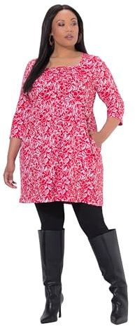 Ulla Popken 847012 Damen Longshirt Übergrößen Übergröße A-Linie Quadratischer Kragen 3/4 Ärmel