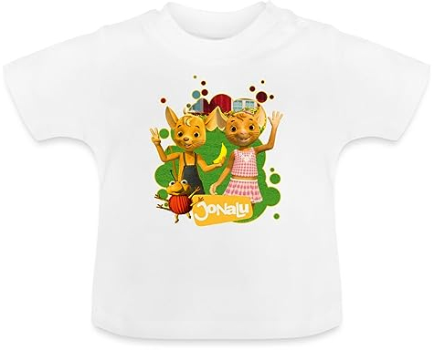 Spreadshirt JoNaLu Jo Naya Und Lu Winken Fröhlich Baby Bio-T-Shirt mit Rundhals, 18-24 Monate, Weiß