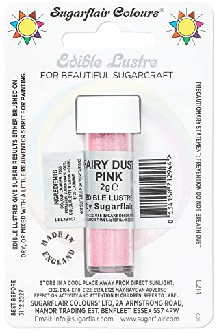 Sugarflair Fairy Dust Pink Edible Lustre Dust, Add a Lustrous Shine to Cakes or Decorations. Brush On or Add Rejuvenator to Create Eye-Catching Edible Paint, Gives Shine to Your Bakes - 2g