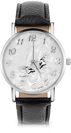 Sonew Frauen Quarz Uhr, Analoge Runde Armbanduhren mit PU lederner, Bügel Mode einfache Schmetterlings Entwurfs Armbanduhr für Damen Frauen Student