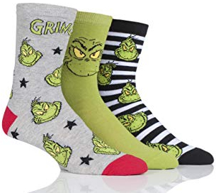 SockShop Herren und Damen Grinch Baumwolle Socken Packung mit 3 Assortiert 39-45