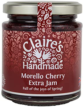 Claire's Handmade Morello Cherry Extra Jam - Award Winning Rich Cherry Flavour Traditionally Made Great Tart Filling Gluten-Free Non-GMO Suitable for Vegetarians & Vegans - 227g Jar