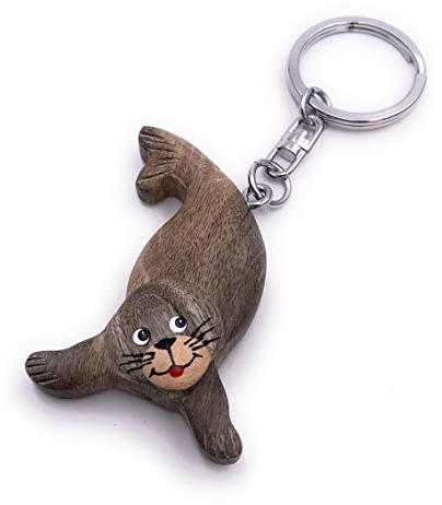 H-Customs Robbe Seehund Löwe Grau Holz Edel Handmade Schlüsselanhänger Anhänger