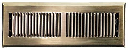 HVAC Premium 2 X 12 Modern Floor Register Grille with Dampers - Contempo Decorative Grate - HVAC Vent Duct Cover - Antique Brass