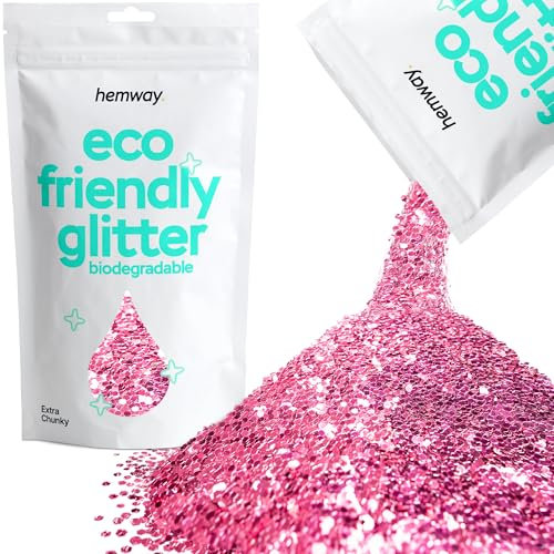 Hemway Eco Friendly Biodegradable Glitter - Rose Pink | 100g Extra Chunky Plant-Based Metallic Flakes for Arts & Resin Crafts | Bio Supplies for Festival, Hair, Face, Body & Nail Art Decoration