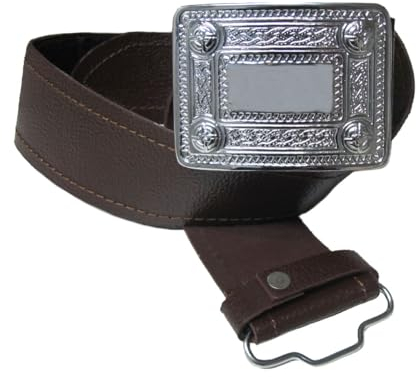 Tartanista Mens Grained Leather Kilt Belt with Buckle Brown Celtic XL