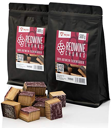 BBQ-Toro Redwine Chunks 1 kg, Rotwein Räucherchunks | Holzchunks aus Eichenfässern | Räucherklötze für Gasgrill, Smoker, BBQ | Intensive Rauchentwicklung, Lange Brenndauer, Wiederverschließbar