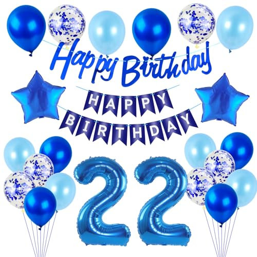 Luftballons 22 .Geburtstag Deko Mann blau Folien ballon 22 Geburtstag Deko Mann geburtstagsdeko 22 jahre geburtstag dekoration Mann, deko 22. Geburtstag Männer deko girlande 22 Geburtstag banner