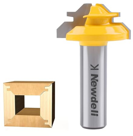 Newdeli 1/2-inch Shank 45 Degree Lock Miter Router Bit, 1/2-inch Stock Joint Router Bit, Suitable for 90-Degree Tenon Joint Woodworking