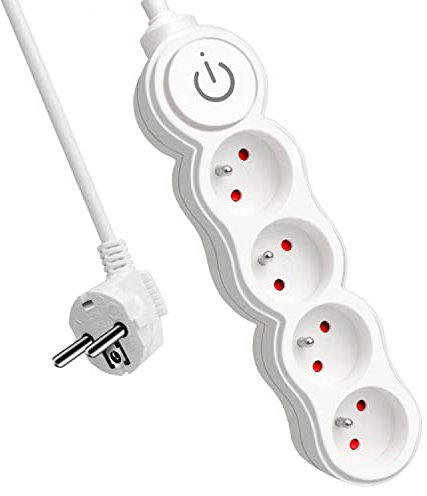 EXTRASTAR Bloc Multiprises 4 Prises avec Interrupteur, Rallonge 1,5 m 250 V avec sécurité Enfant, Blanc