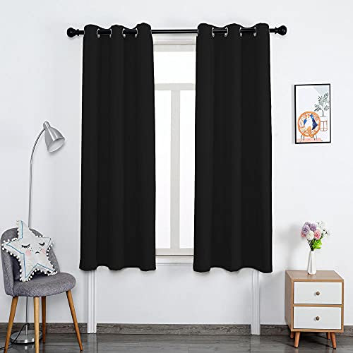 ZJXSNEH Gardinen mit Ösen Verdunklungsvorhänge Thermo Vorhang Blickdicht für Schlafzimmer & Wohnzimmer Schwarz Breite 160x Höhe 120cm|2er Set