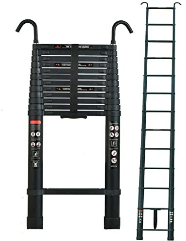 5M Échelle Télescopique avec 2 Crochets Amovibles Portable Échelle Pliant en Aluminium Telescopic Ladder EN131 pour Attic/Grenier 150kg Charge